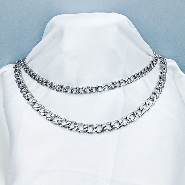 Stainless Steel Silver Cuban Chain Unisex Necklace
