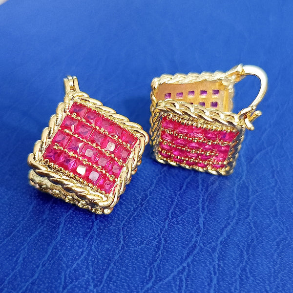 New Fashion Jewelry 14K Gold Plated luxury Zircon Double-sided Elegant Geometric Earrings