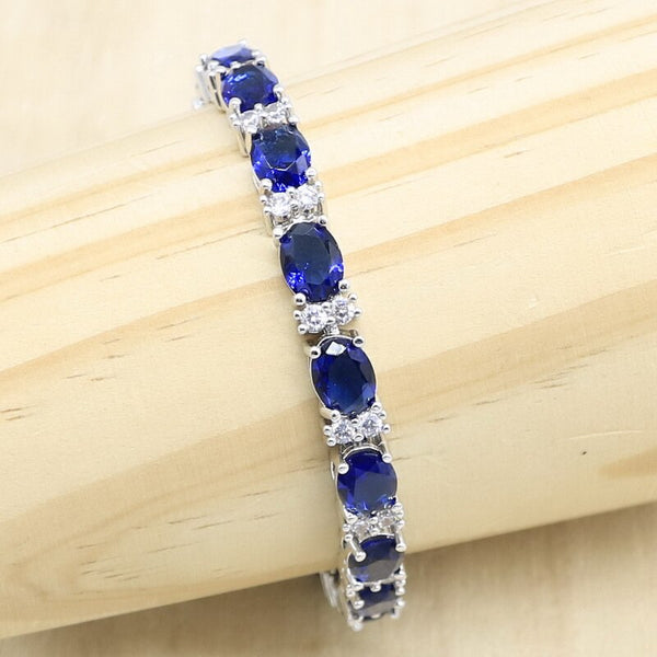 Blue Semi-Precious Bracelet With White AAA Zircons Deluxe Collection