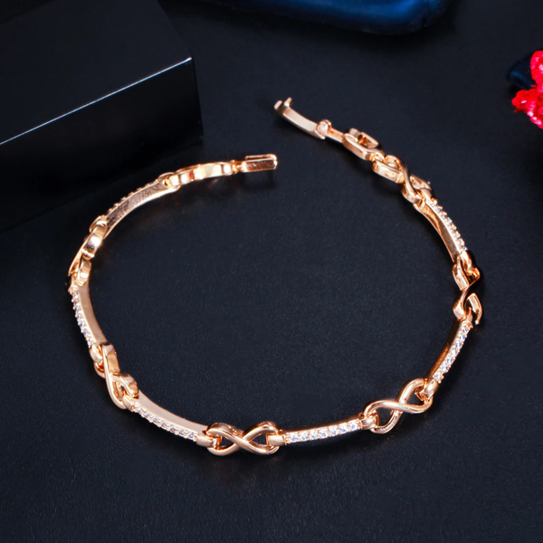 Cubic Rose Gold Zirconia Women Elegant X Cross Link Chain Bracelet
