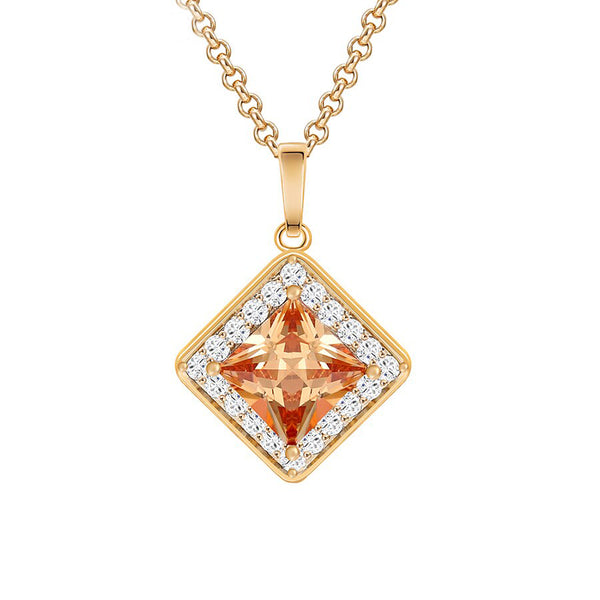 Luxury Elegant Style Diamond Shape Gold Color Plated Synthetic Cubic Zirconia Pendant