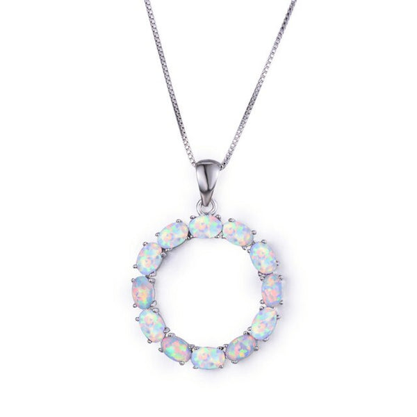 Luxury Female Big Oval White Fire Opal Pendant Necklace