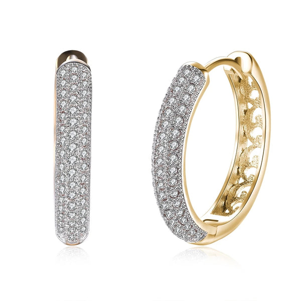 New Arrival Gold Color Cubic Zirconia Round Shape Hoop Earrings