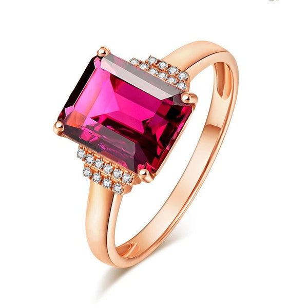 Luxury Rose Gold Rectangle Shape Clear Red Zircon Adjustable Ring