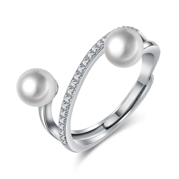 Silver Plated Jewelry Zircon Gemstone Pearl Open Finger Adjustable Ring