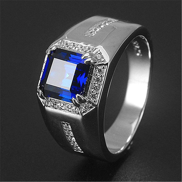 Men Ring 925 Silver Jewelry With Emerald Sapphire Zircon Gemstone Adjustable Ring
