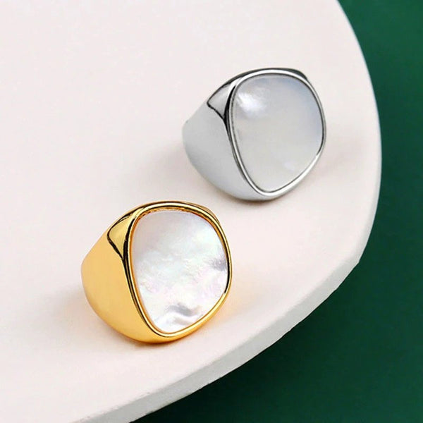 925 Sterling Silver Elegant Creative Vintage Geometric White Shell Adjustable Rings