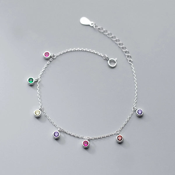 Silver Color Link Chain Tassel Colorful Round Bead Charm Bracelets