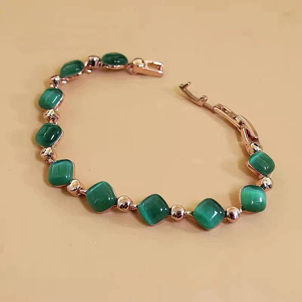 Luxury Geometry Green & White Opals Gold Color Exquisite Bracelets