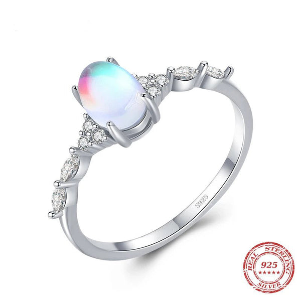 925 Sterling Silver Minimalist Oval Moonstone Ring