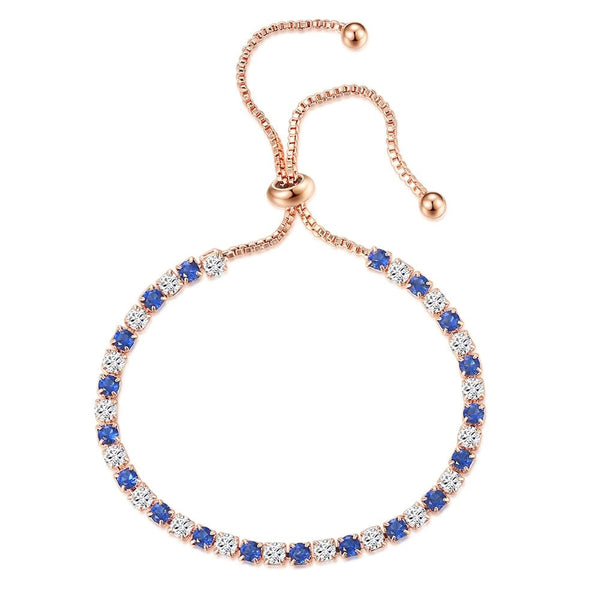 Simple Blue & White Round Zircon Rose Gold Color Adjustable Bracelet