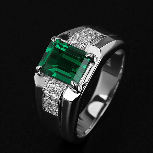 Men Rectangle Green Zircon Gemstone Adjustable Ring