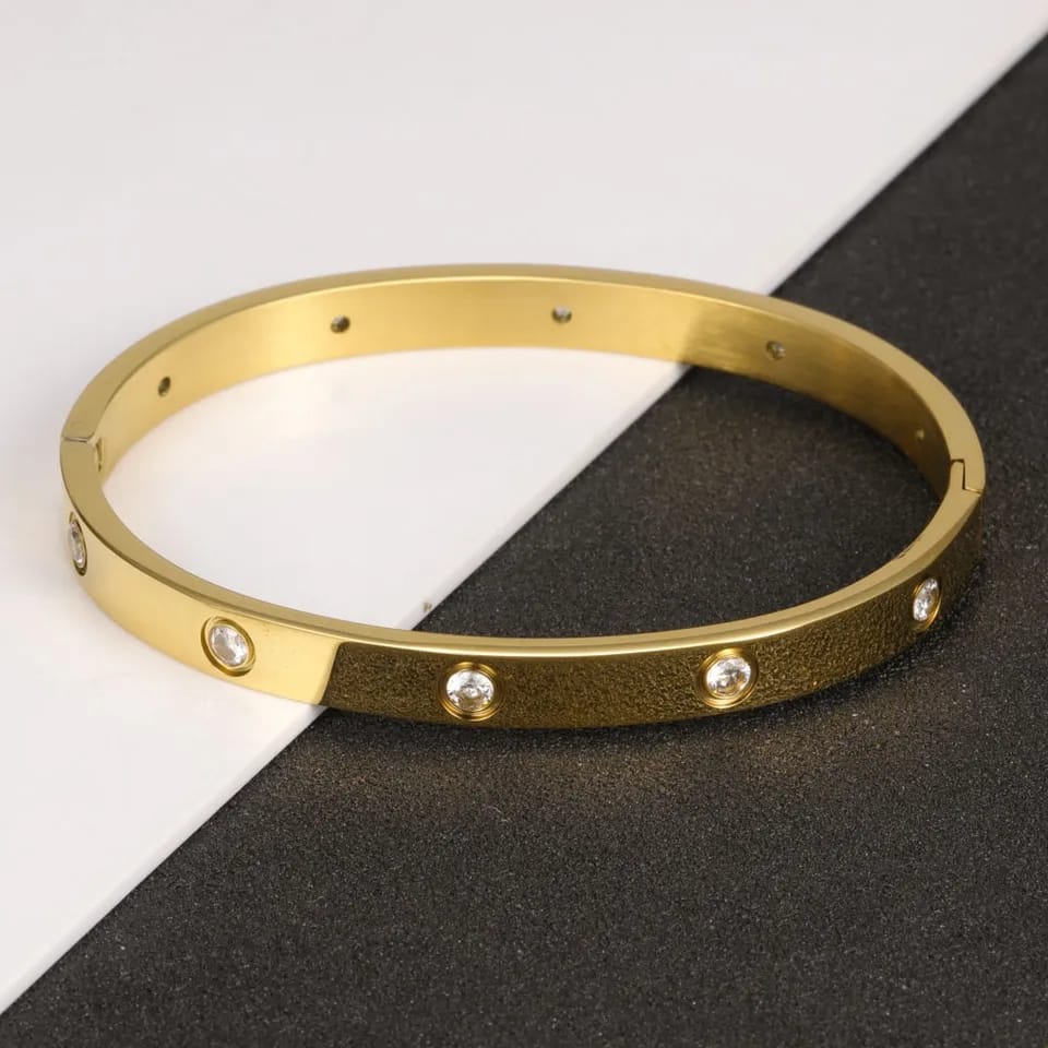 Trendy Style Crystal Stones Stainless Steel Bangles