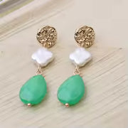 Natural Stones Fresh Water Pearls Water Drop Shape Dangle Drop Earrings