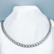 Stainless Steel Silver Cuban Chain Unisex Necklace