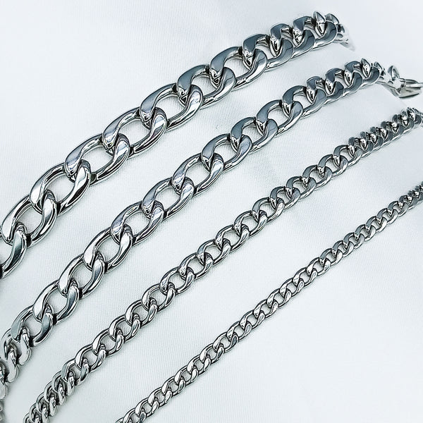 Stainless Steel Cuban Silver Color Unisex Chain Bracelets