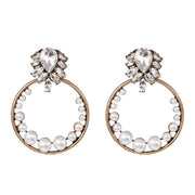 Gold Color Round Shape Pearl Drop Earrings