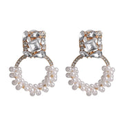 Gold Color Round Shape Pearl Drop Earrings