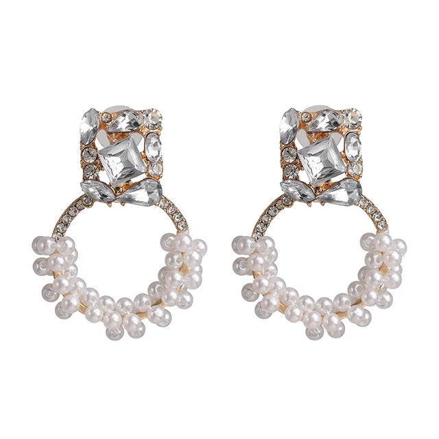 Gold Color Round Shape Pearl Drop Earrings