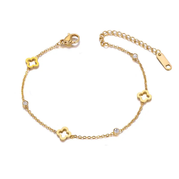 Stainless Steel CZ Crystal Flower Plant Charm Anklet