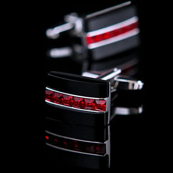 Black Color With Dark Red Stones Rectangle shape Cufflinks