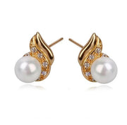 18k Elegant Pearl With Zircon Stud Earrings