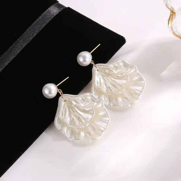 New Korean Style Temperament Pure White Pearl Shell Drop Earrings