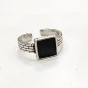New Luxury Trends 925 Sterling Silver Black Square Adjustable Ring