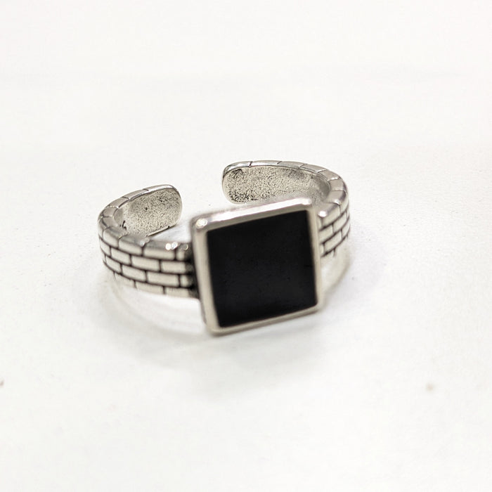 New Luxury Trends 925 Sterling Silver Black Square Adjustable Ring