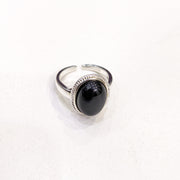 Sterling Silver Unique Black Stone Adjustable Ring For Women