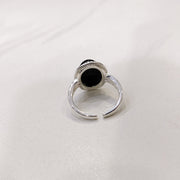 Sterling Silver Unique Black Stone Adjustable Ring For Women