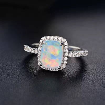 New Arrival Blue/Green Color Fire Opals With Micro Zircons Ring
