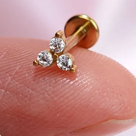 Tiny Zircon Crystal Helix Nose Pin with Screw Lock