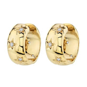 Gold Color Star Pattern Fine Zircon Round Hoop Earrings