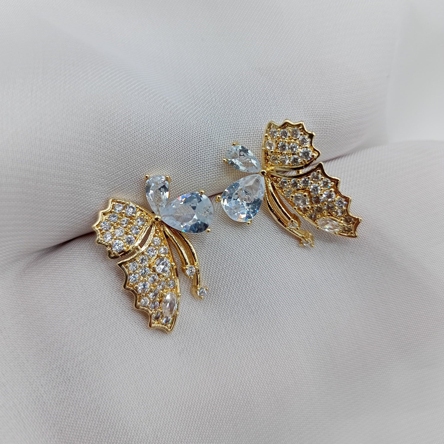 Butterfly Shape Gold Color Zircon Stone Earrings