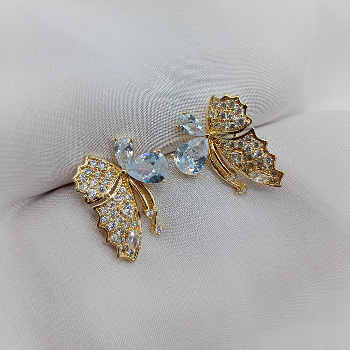 Butterfly Shape Gold Color Zircon Stone Earrings