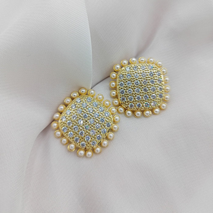 Micro Zircon Gold Color Semi Square Earrings