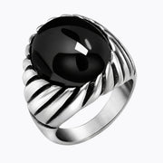 SILTAKI Men's Black & Onyx Red Thick Band In Antique Titanium Stainless Steel Vintage Ring