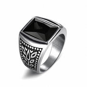 Men's Square Shape Zircon Stone Titanium Stainless Steel Antique Border Rings