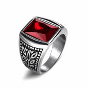 Men's Square Shape Zircon Stone Titanium Stainless Steel Antique Border Rings