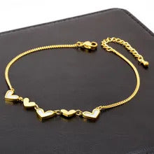 Stylish Stainless Steel Golden Glossy Heart Anklet
