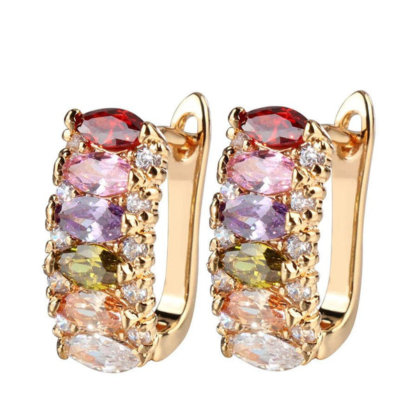 Luxury Rose Gold Color 6 Multi Color Zircons Stud Earrings