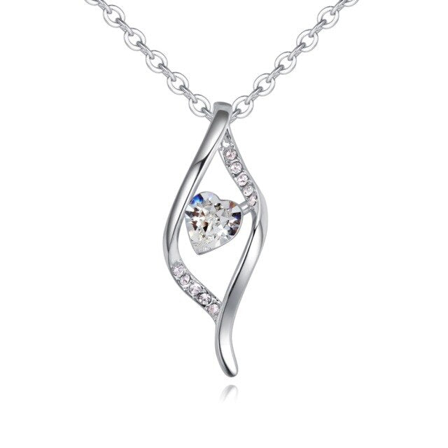 White Leaf Heart Pendant Necklaces Crystals From Swarovski