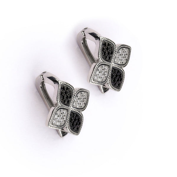 Black & White Floral Design Sterling Silver Earring