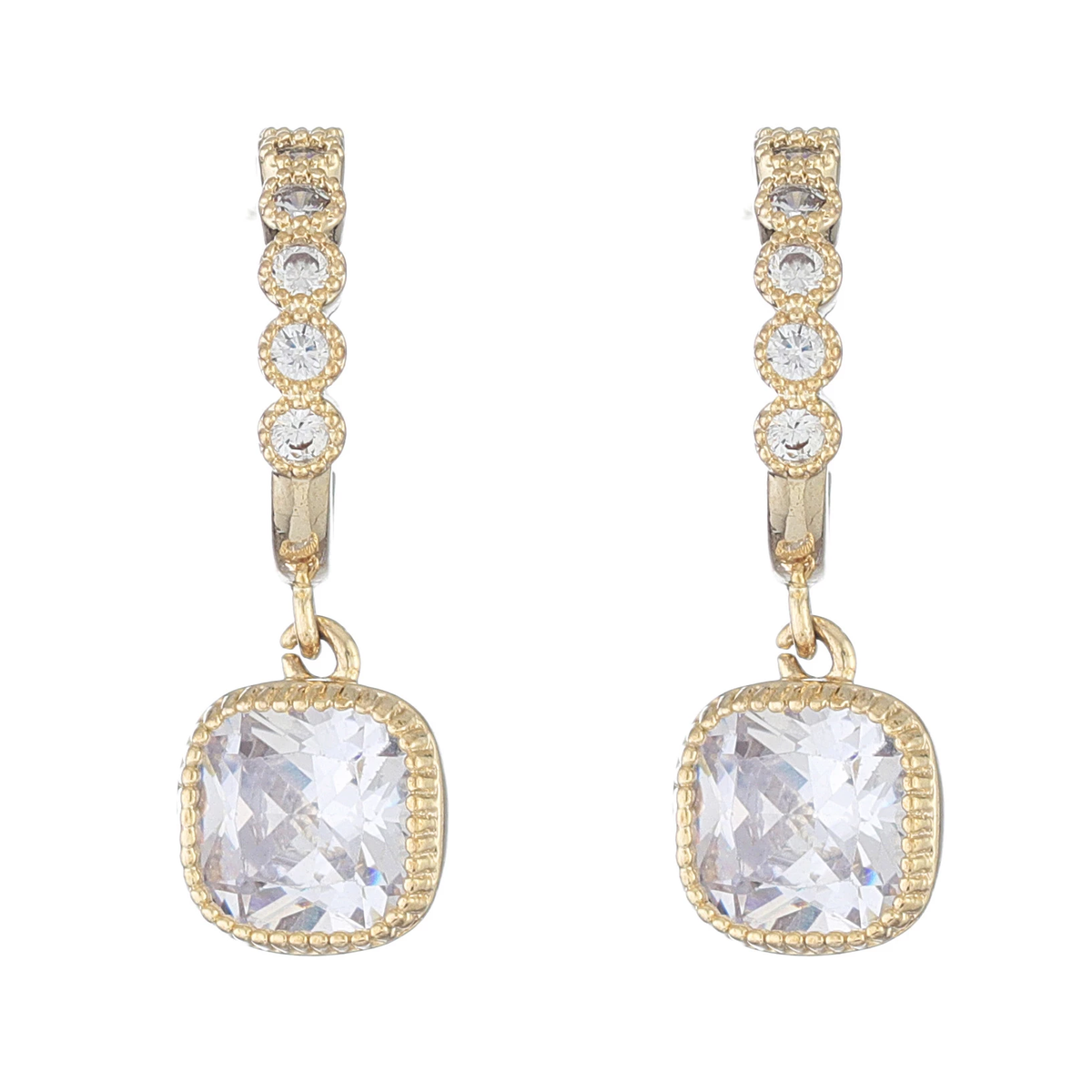14K Real Gold Simple Style Stud Earrings for Women Gift Shining Zircon Square Earrings
