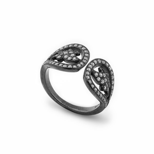 925 Sterling Silver Eternal Flower Adjustable Ring Turkish Black Shining