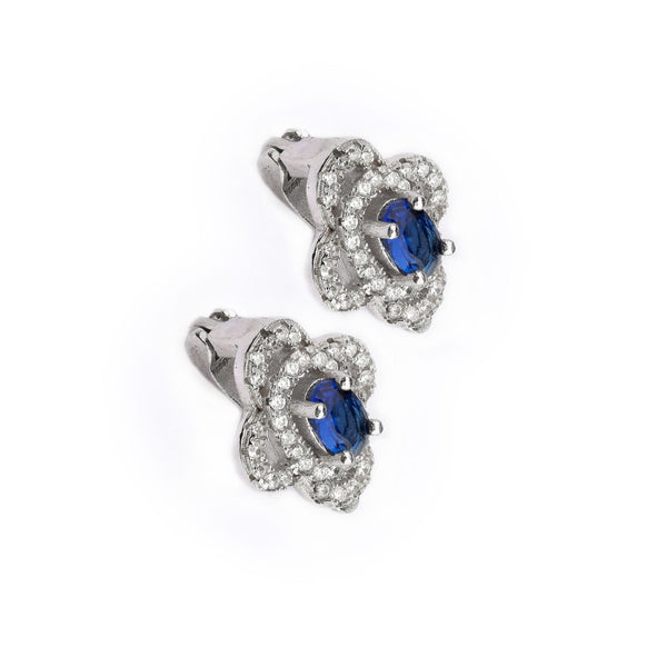 Four Leaf Clover With Blue Stone Sterling Silver Earring
