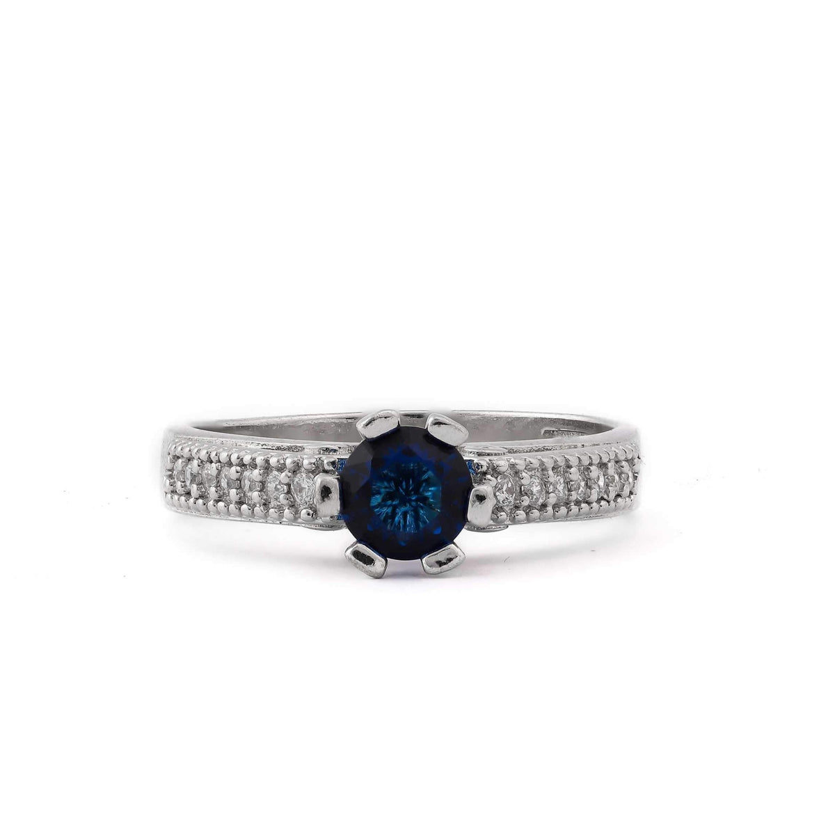 Blue Stone With Micro Stone Band 925 Sterling Silver Ring