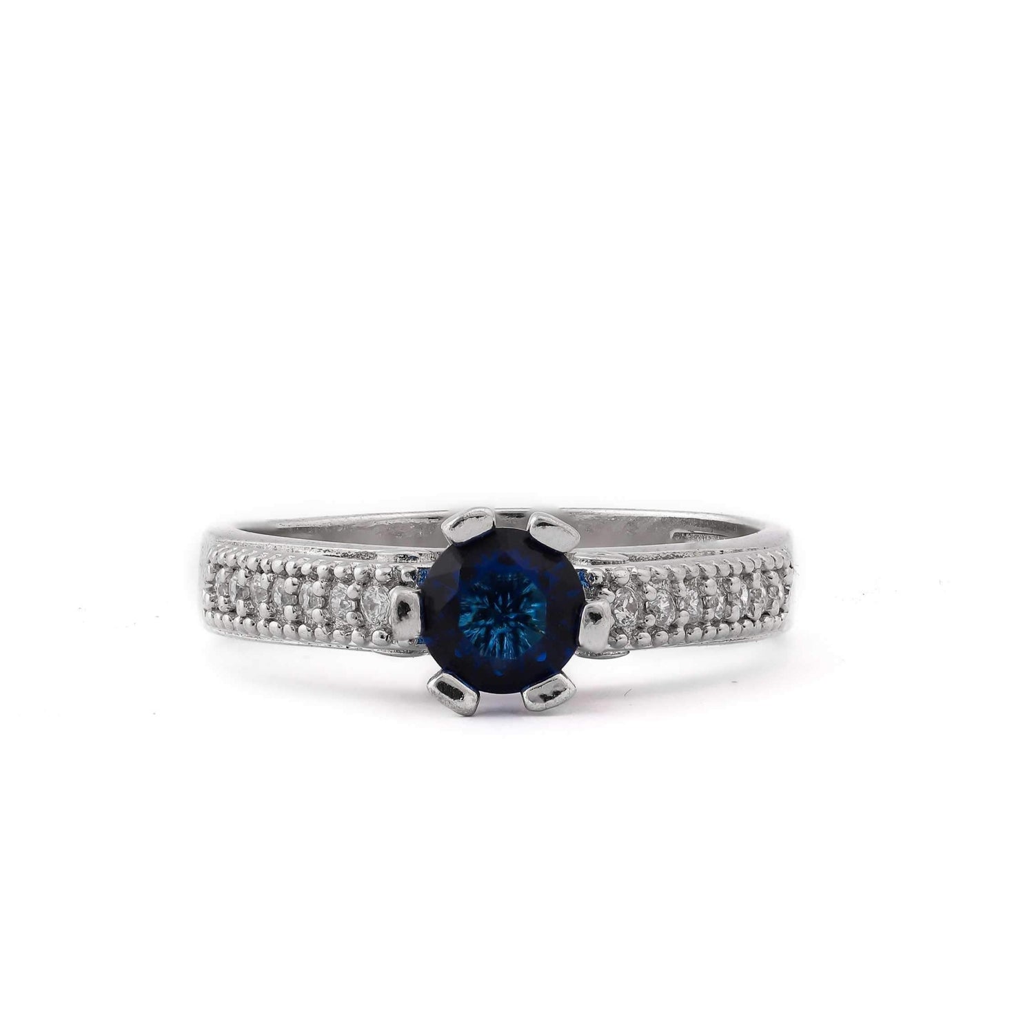 Blue Stone With Micro Stone Band 925 Sterling Silver Ring