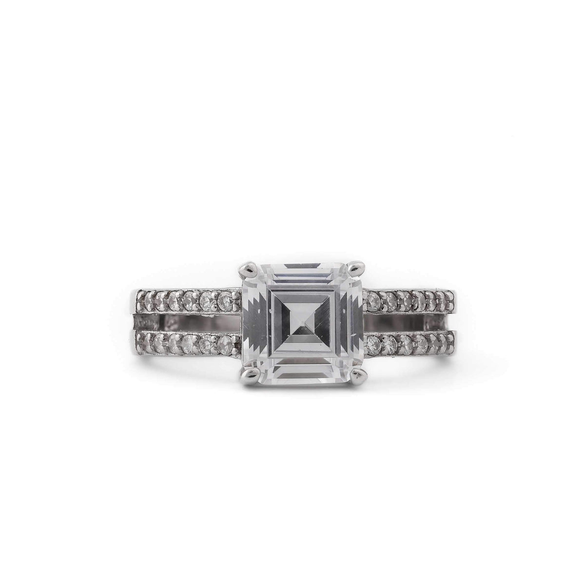 White Zircon Cube Style Sterling Silver Ring